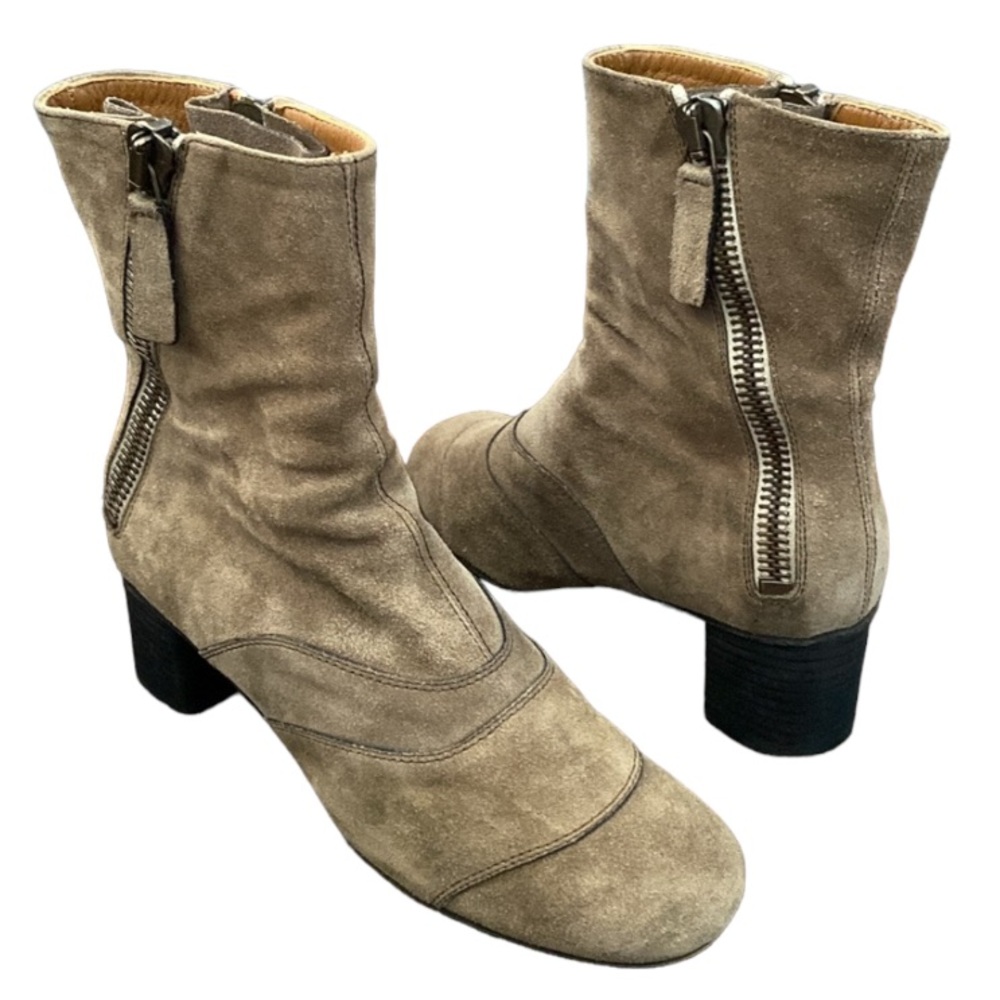 Chloe Suede Italian Made  Doble Zippers Heel Mid Calf Boots Size 7